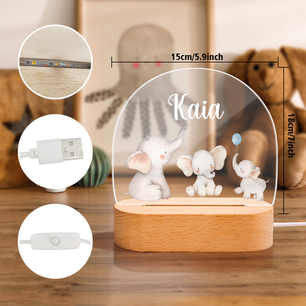 Personalized Name Baby Elephant Night Light Custom Name Nursery Room Lamp Gift For Kids