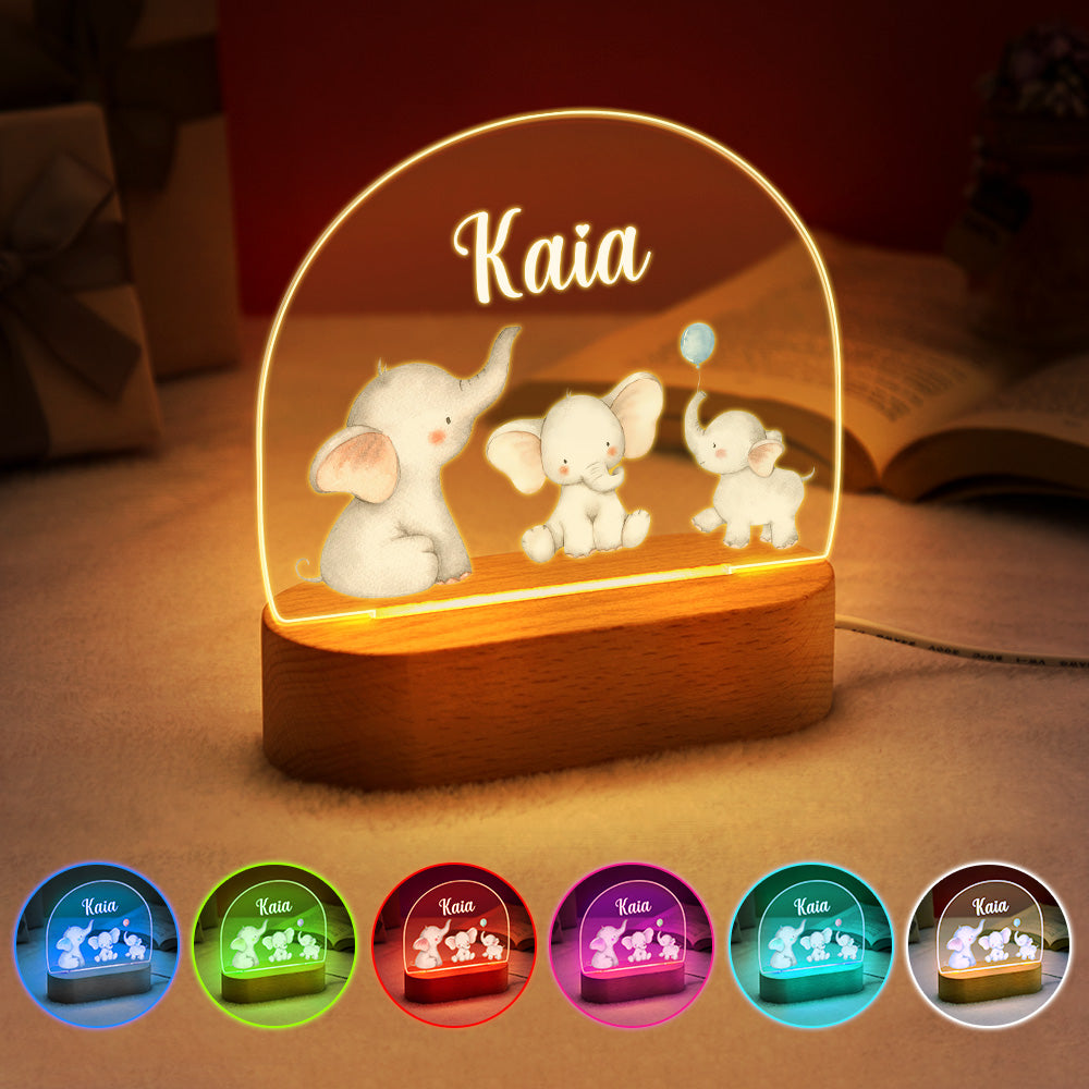 Personalized Name Baby Elephant Night Light Custom Name Nursery Room Lamp Gift For Kids