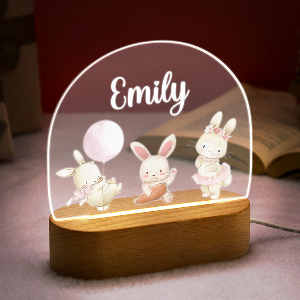 Personalized Name Cute Rabbit Night Light Custom Name Nursery Room Lamp Gift For Kids - photomoonlampau
