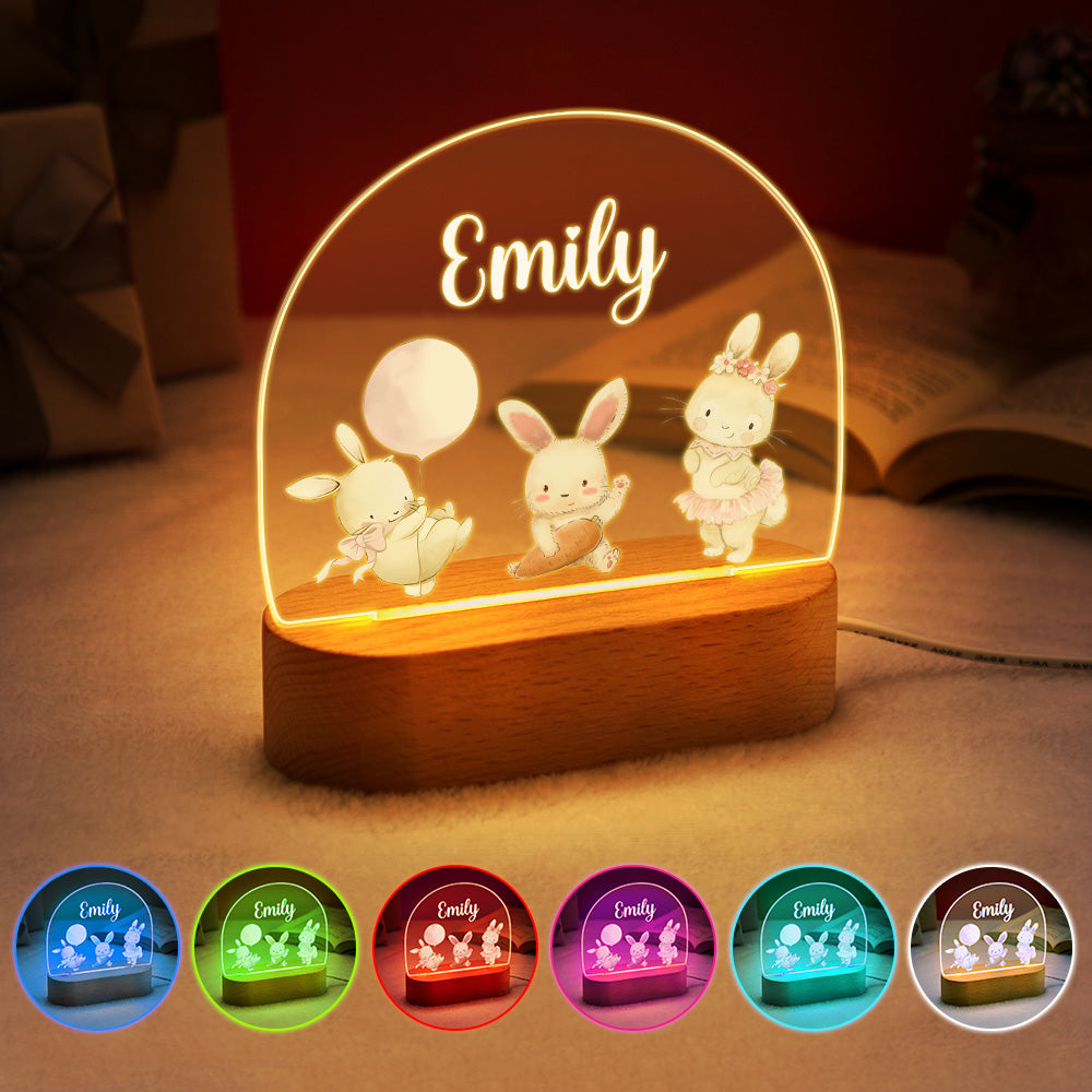 Personalized Name Cute Rabbit Night Light Custom Name Nursery Room Lamp Gift For Kids