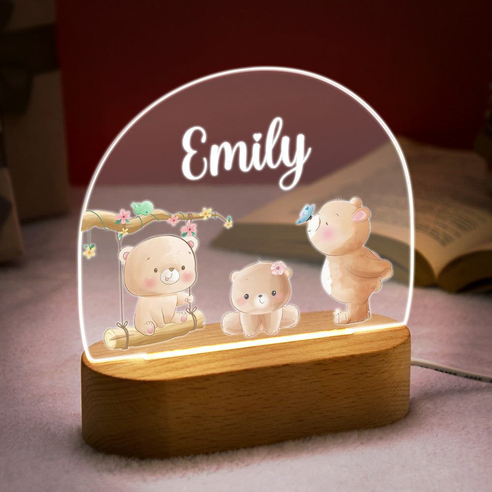 Personalized Name Baby Bear Night Light Custom Name Nursery Room Lamp Gift For Kids