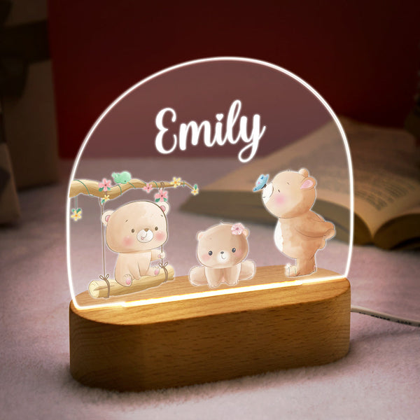 Personalized Name Baby Bear Night Light Custom Name Nursery Room Lamp Gift For Kids - photomoonlampau