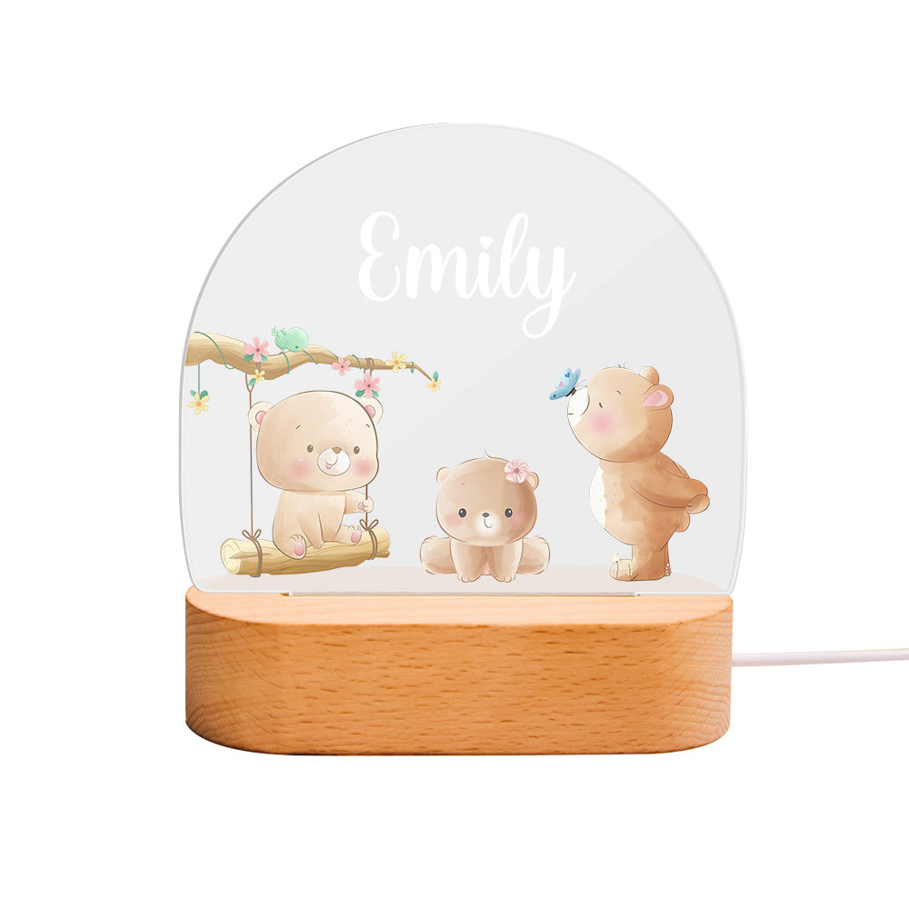 Personalized Name Baby Bear Night Light Custom Name Nursery Room Lamp Gift For Kids