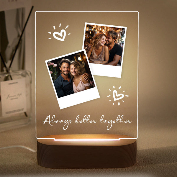 Custom Engraved Couple Gift Personalised Photo Polaroid Plaque LED Night Light - photomoonlampau