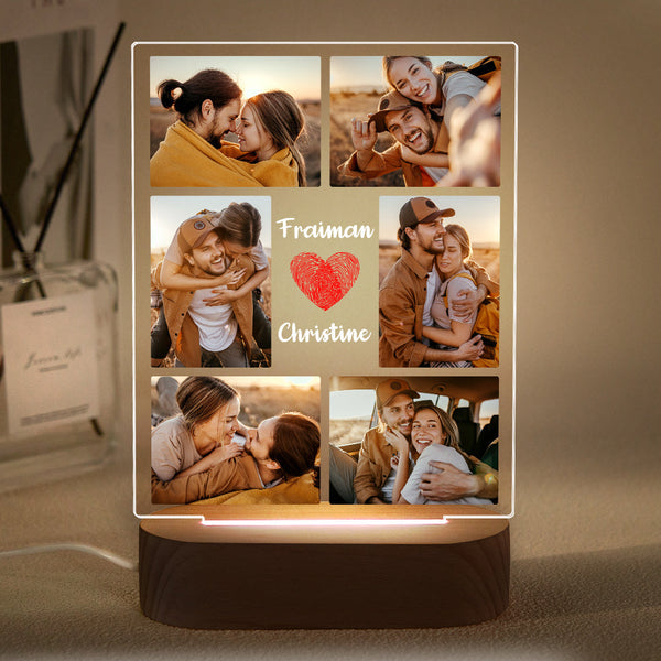 Custom Photo Collage Led Night Light Personalized Name Couple Gift Wedding Anniversary - photomoonlampau