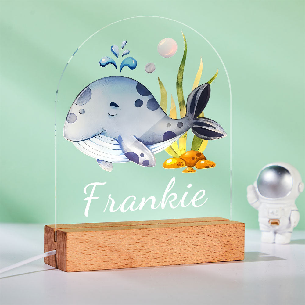 Custom Name Room Lamp Cute Kid Night Light Personalised Printed Whale For Baby Gifts