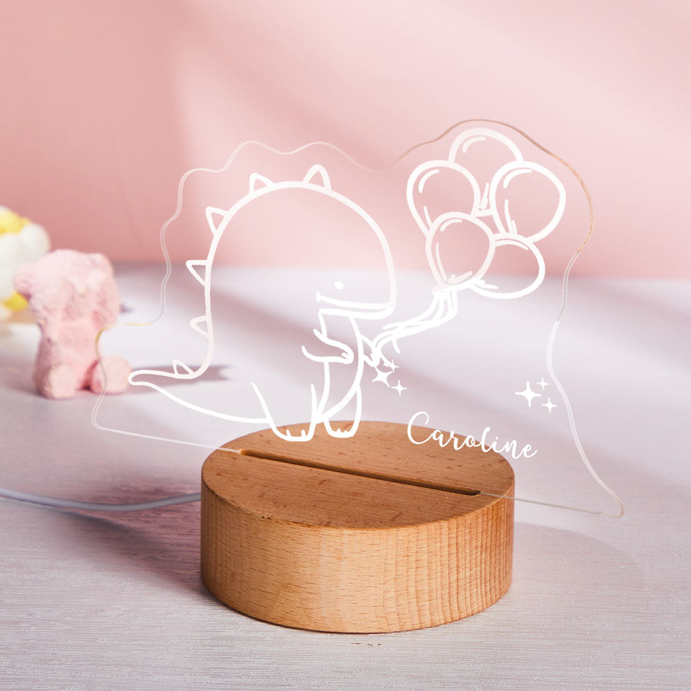 Personalized Name Dinosaur And Balloon Night Light Is A Cute And Practical Bedside Lamp