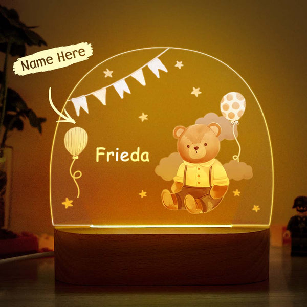 Personalized Cute Bear Night Light Custom Name Light Night Gift for Kids