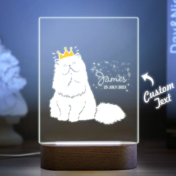 Personalised Baby Gift Nursery Decor Crowned Cat Night Light Custom Name Night Stand Lamp