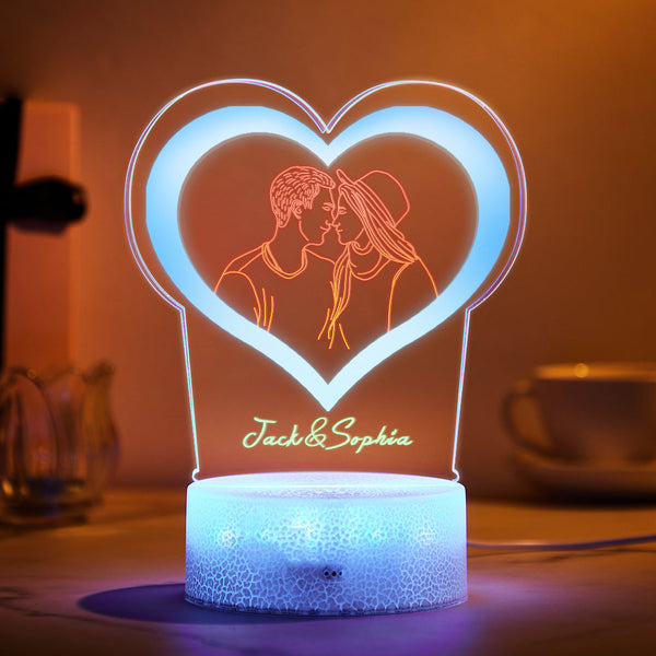 Custom Name Photo Lamp Personalized Engraved Portrait Heart shaped Night Light Best Gifts