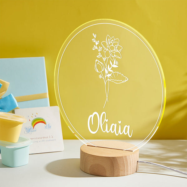 Personalized Name Birthflower Acrylic Night Light Gifts for Mother's Day - photomoonlampau