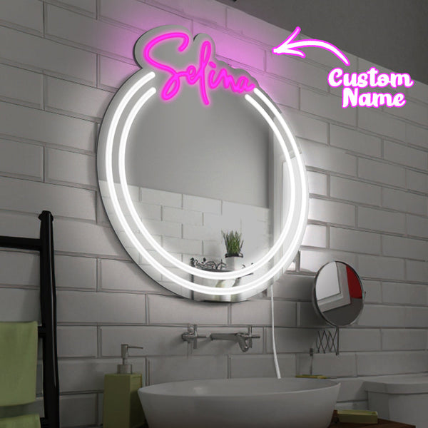 Personalised Name Mirror Light for Wall Custom Color Neon Mirror LED Dimmable Light Birthday Party Wedding Gift - photomoonlampau