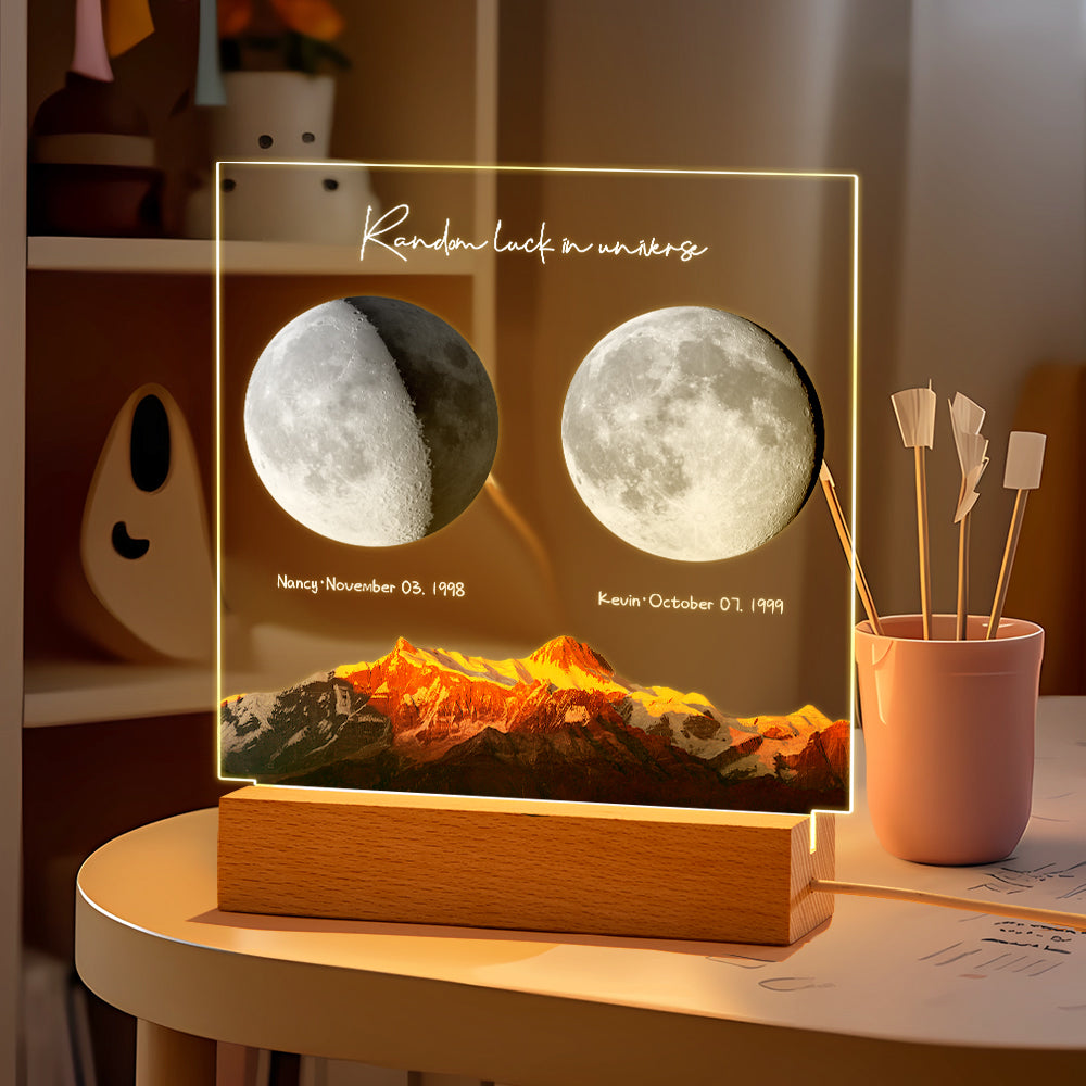 Custom Birth Moon Night Light Personalized Moon Phases LED Light for Birthday Anniversary Gifts