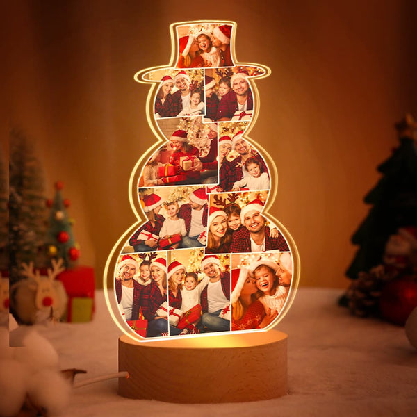 Personalised LED Snowman Lamp Custom Photo Acrylic Christmas Night Light