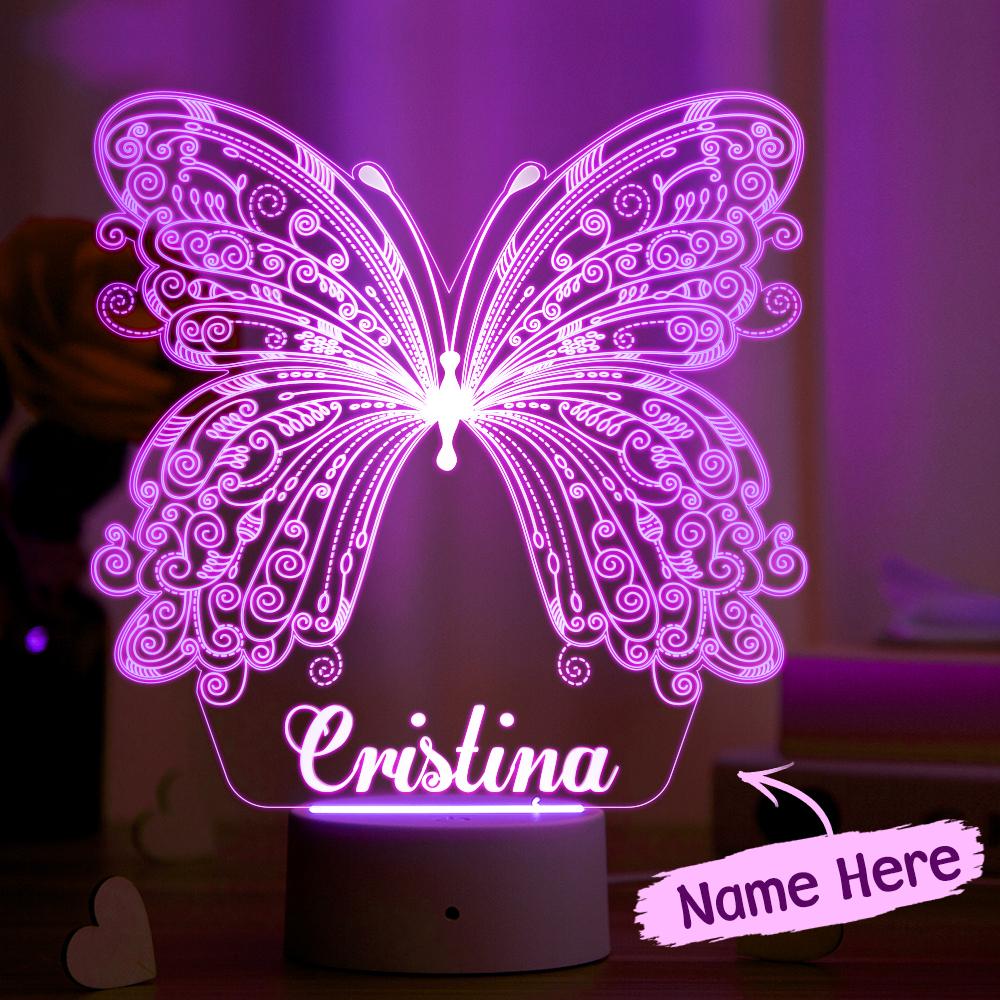 Personalised 3D Butterfly Lamp With Custom Name Night Light Christmas Gift For  Kid's Bedroom Decor Children's LED Light