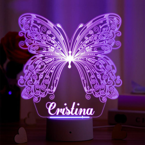 Personalised 3D Butterfly Lamp With Custom Name Night Light Kid's Bedroom Decor Children's LED Light