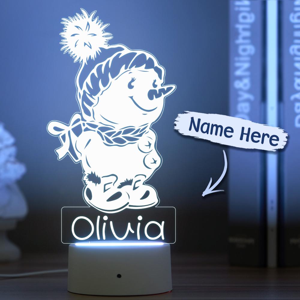Personalised Snowman Night Lamp With Custom Name Night Light Kid's Bedroom Decor Children's LED Light