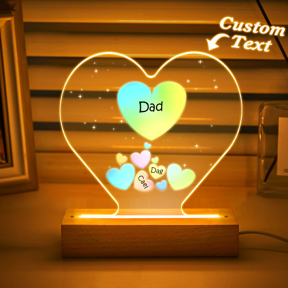 Personalized Engraved Family Heart LED Night Light Grandma Mom Hearts In Heart Lamp