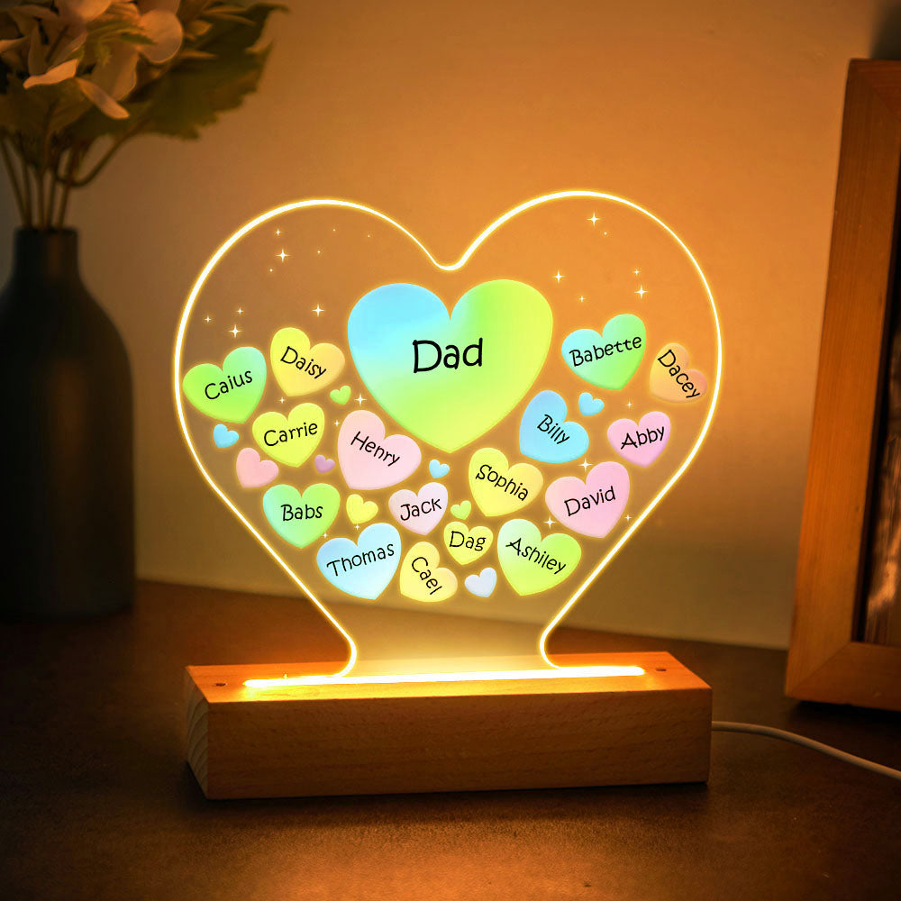 Personalized Engraved Family Heart LED Night Light Grandma Mom Hearts In Heart Lamp