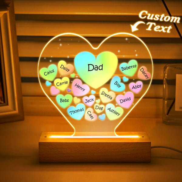Personalized Engraved Family Heart LED Night Light Grandma Mom Hearts In Heart Lamp - photomoonlampau