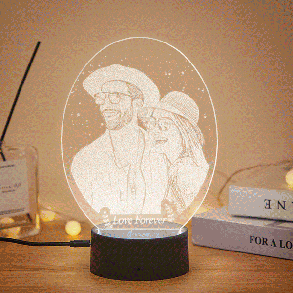 Custom Photo Engraved Nightstand Light Anniversary Lamp For Couple - photomoonlampau