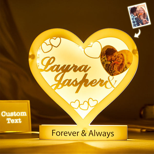 Custom Photo Engraved Night Light Heart Acrylic Romantic Gifts for Couple - photomoonlampau
