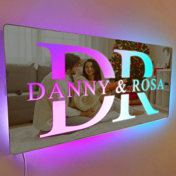 Personalized Name Mirror Light House Sign Couple Gift - photomoonlamp