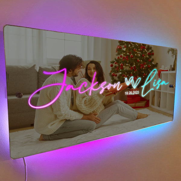 Personalized Couple Name Mirror Light Marquee Christmas Gift - photomoonlamp