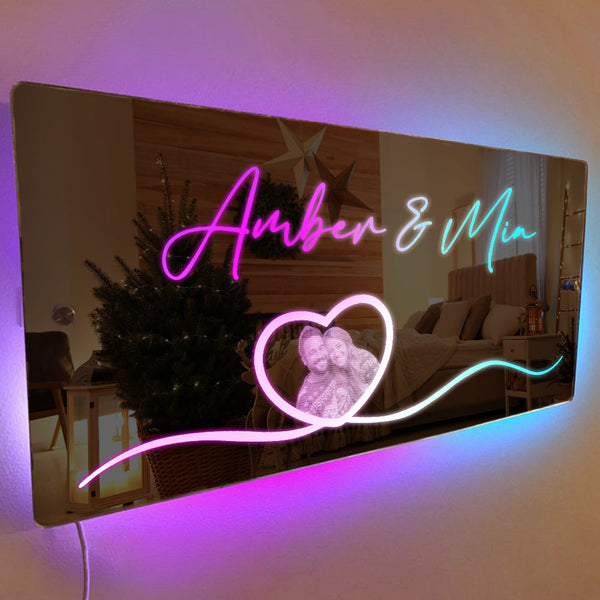 Personalized Photo Name Mirror Light Heart Couple Gift - photomoonlamp