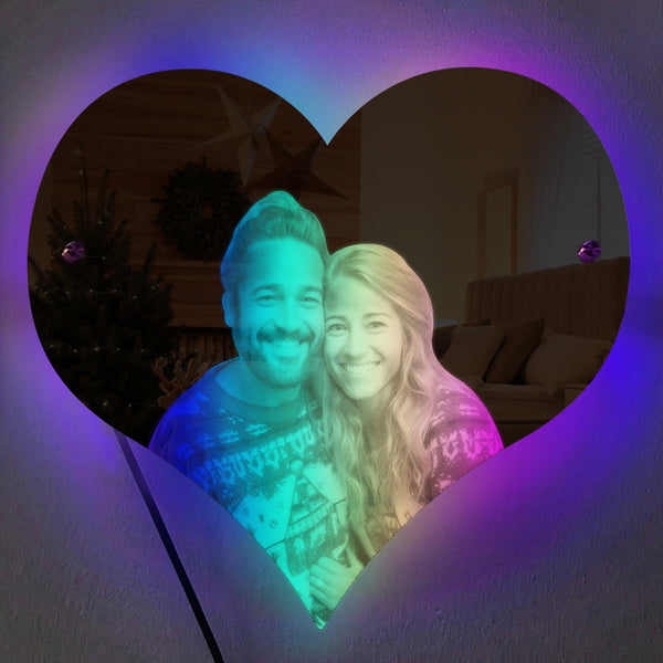 Personalized Heart Shaped Photo Led Mirror Light Couple Gift - photomoonlamp