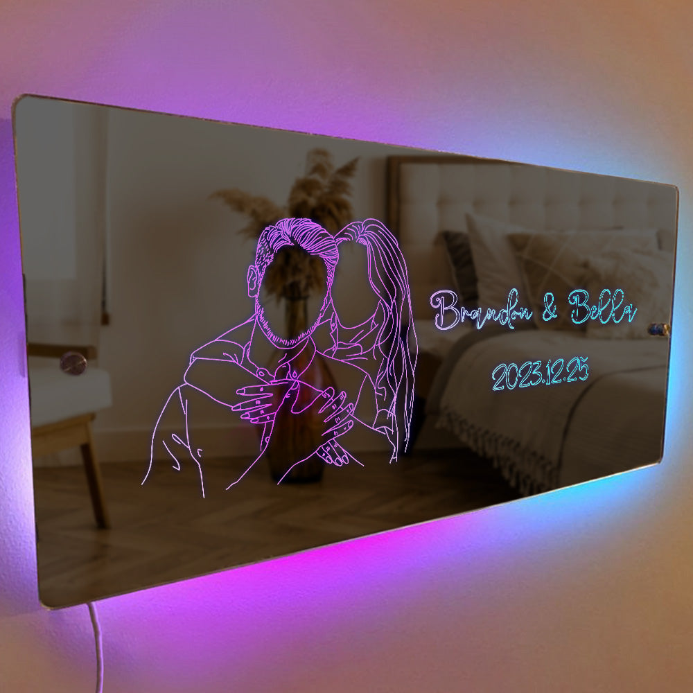 Custom Photo Mirror Name Mirror Personalize Light up Family Photo Mirror  Neon Sign Bedroom Sign Home Decor