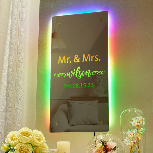 Valentine's Day Gift Mr and Mrs Personalized Name Mirror Light Gift for Couple - photomoonlampau