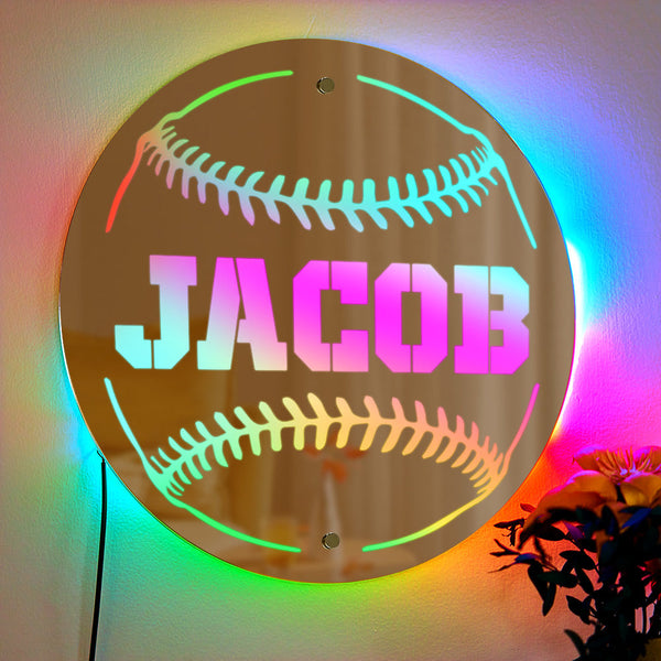 Personalized Name Baseball Mirror Light Gift for Boyfriend - photomoonlampau