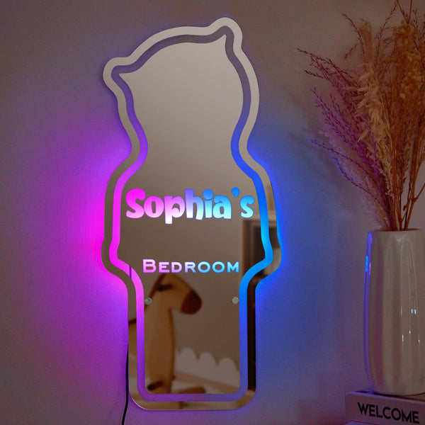 Personalized Name Mirror Light Children's Bedroom Bear Gift - photomoonlampau