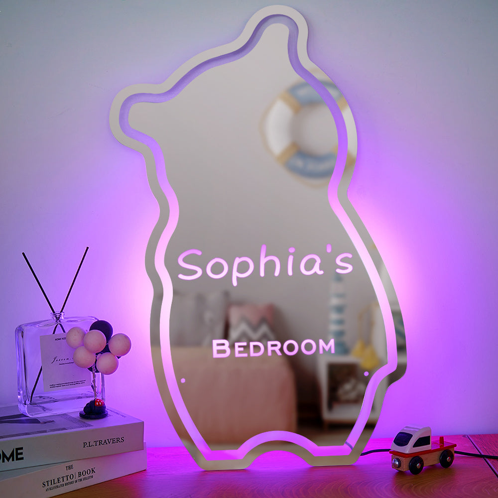 Custom Mirror Light Personalized Name Bear Children's Gift