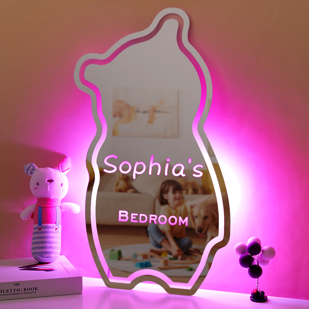 Custom Mirror Light Personalized Name Bear Children's Gift