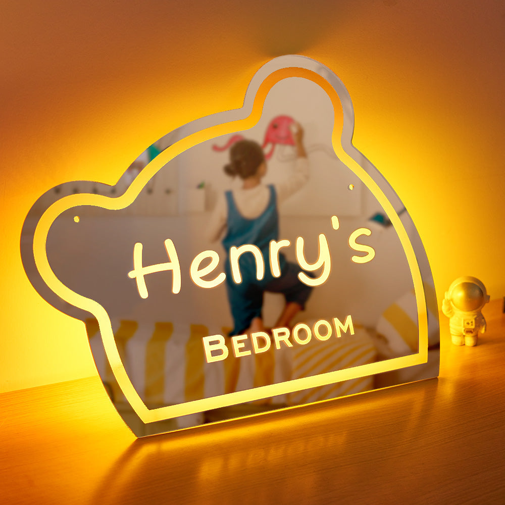 Custom Name Mirror Light Funny Children's Bedroom Bear Gift