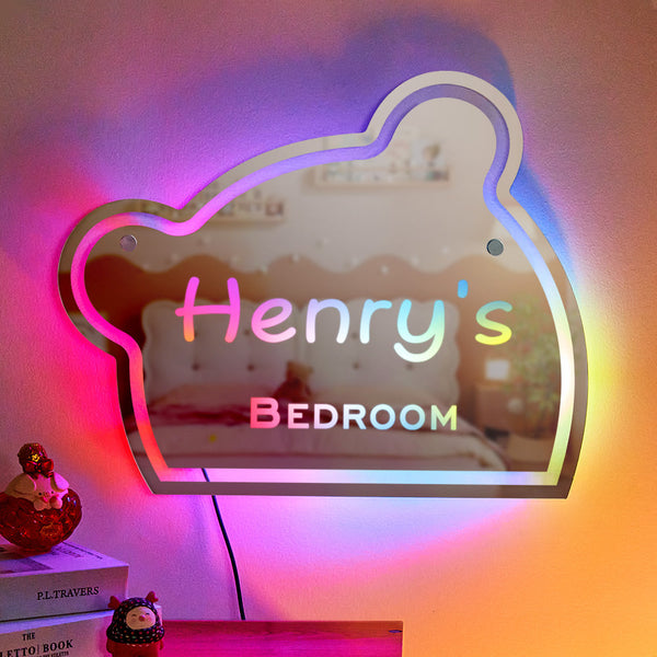 Custom Name Mirror Light Funny Children's Bedroom Bear Gift - photomoonlampau