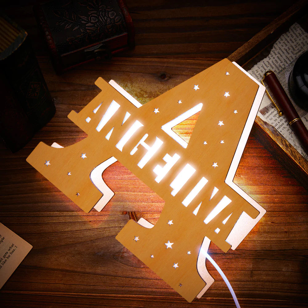 Personalised Initial Name Wooden Night Light Custom Letter Lamp Room Decor