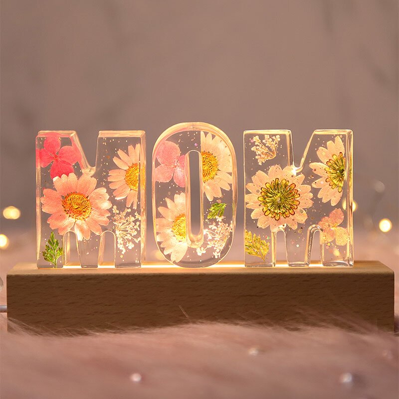 Personalised Dried Flowers Lamp Night Light Anniversary Gift For Mom