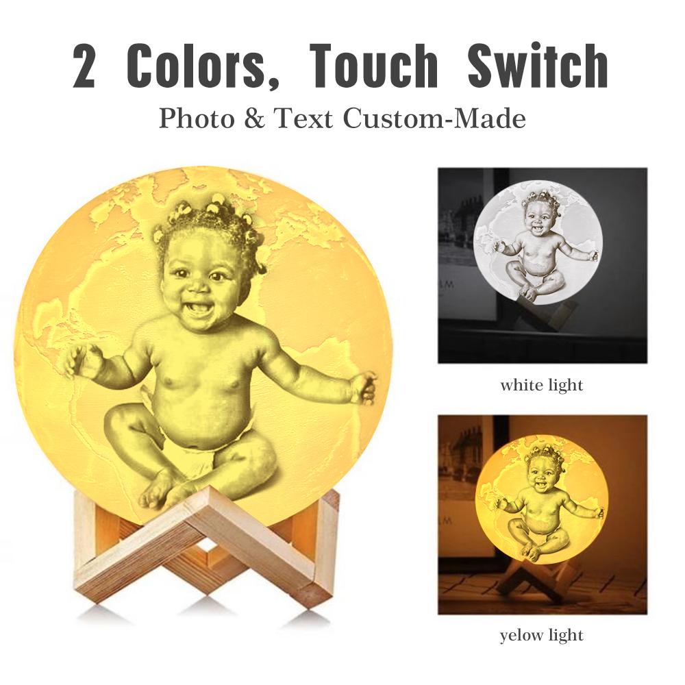 Custom 3D Printing Photo Earth Lamp With Your Text - For Baby - Touch Two Colors(10cm-20cm)