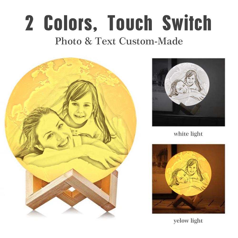 Custom 3D Printing Photo Earth Lamp With Your Text- For Family - Touch Two Colors(10cm-20cm)