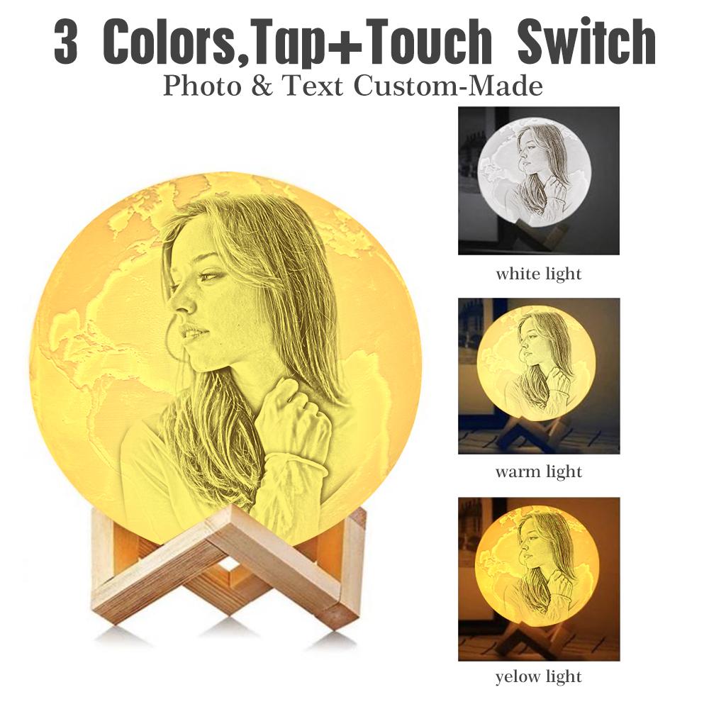 Custom 3D Printing Photo Earth Lamp With Your Text - For Lover - Tap 3 Colors(10cm-20cm)
