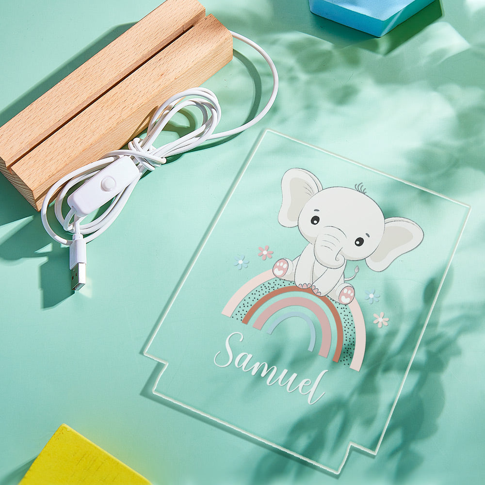 Custom Elephant with Rainbow Nursery Night Light Baby Shower Gift for Bedroom