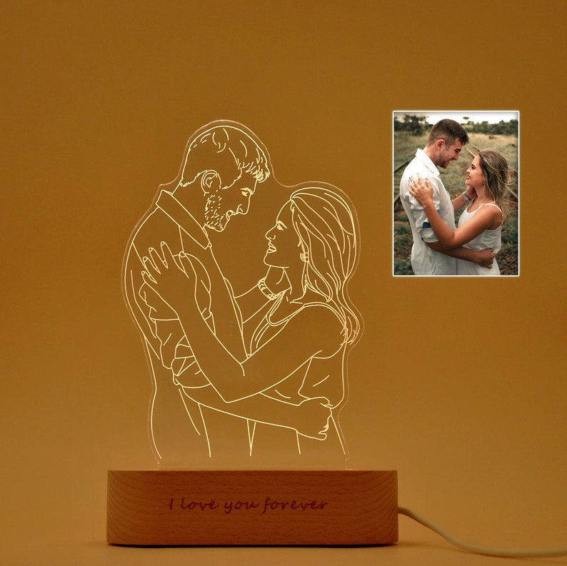 Engraved Portrait LED light Lamp Anniversary Wedding Ideas Photo Engraving Lamp
