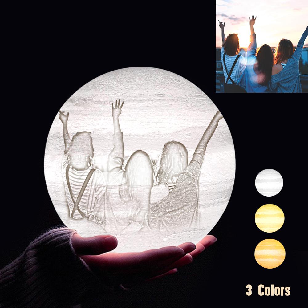 Custom 3D Printing Photo Jupiter Lamp With Your Text - For Friends - Tap 3 Colors(10cm-20cm)