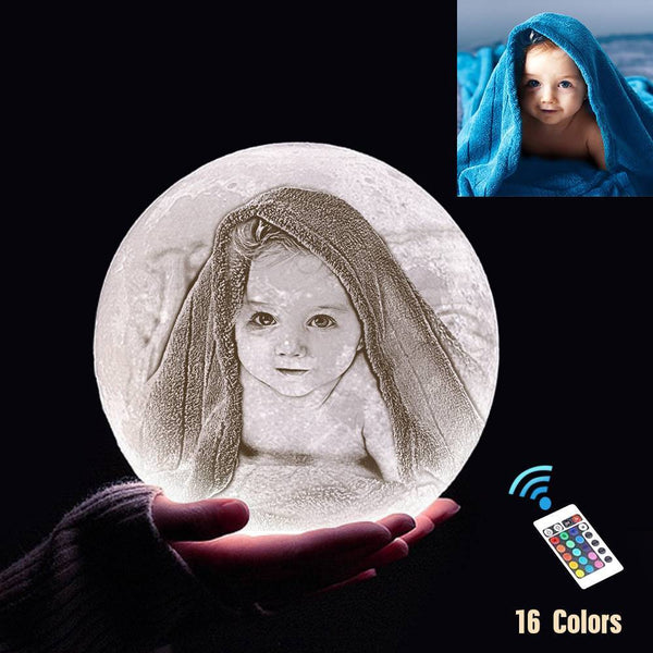 Custom 3D Printing Photo Moon Light With Your Text-For Baby-Remote Control 16 Colors(10-20cm)