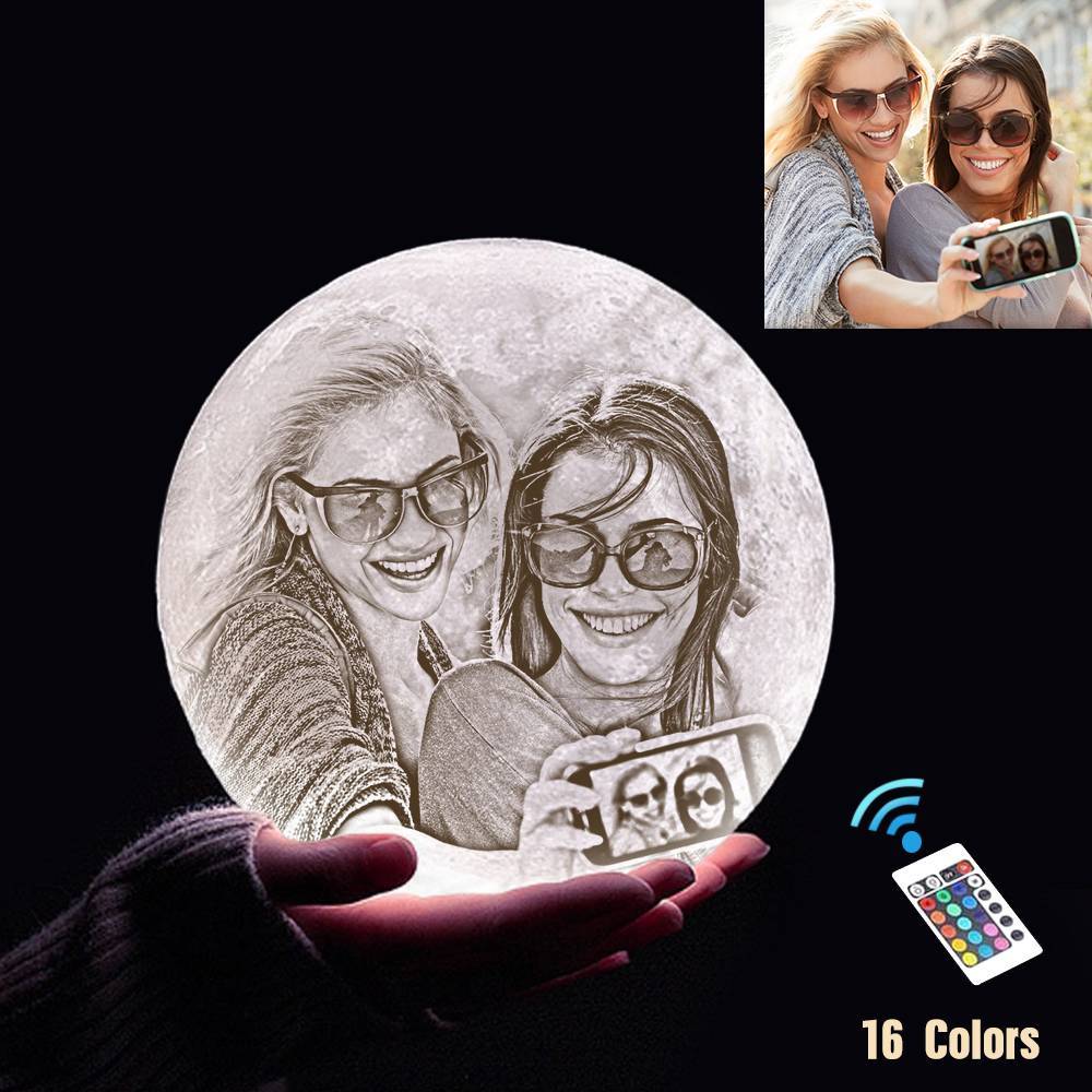 Custom 3D Printing Photo Moon Light With Your Text-For Friends-Remote Control 16 Colors(10-20cm)