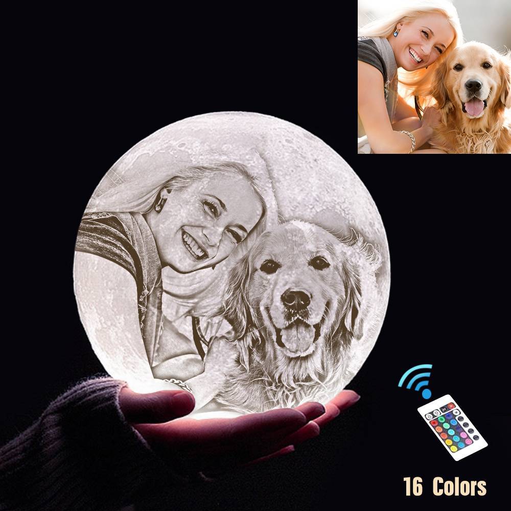 Custom 3D Printing Photo Moon Light With Your Text-For Pet Lover-Remote Control 16 Colors(10-20cm)