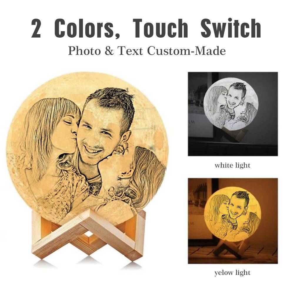 Custom 3D Printing Photo Moon Light With Your Text-For Family-Touch Two Colors(10-20cm)